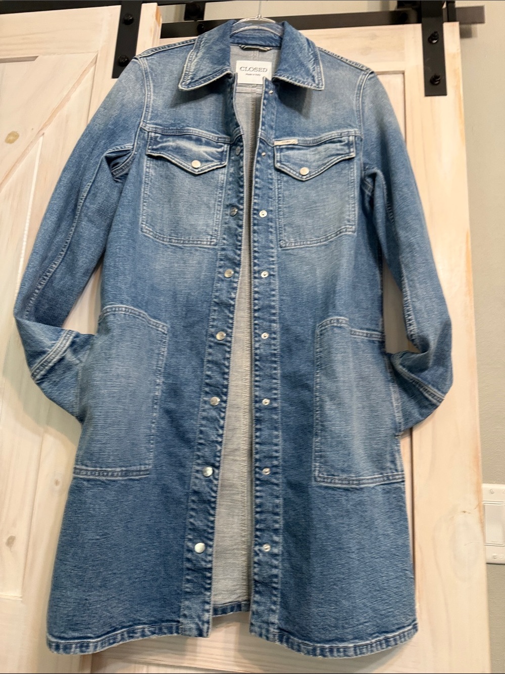 Like new CLOSED long street coat made Italy rare Long Regenerative Cotton Denim